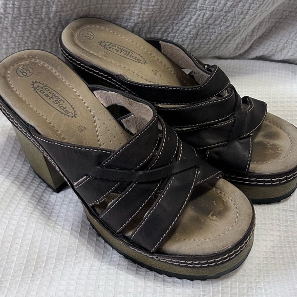 Vintage 90's Y2K Lower East Side Brown Chunky Platform Slides Sandals Size 8.5 - Picture 4 of 16
